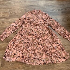 Code x Mode Pink Paisley High Neck Dress Women's Medium Ruffles Victorian